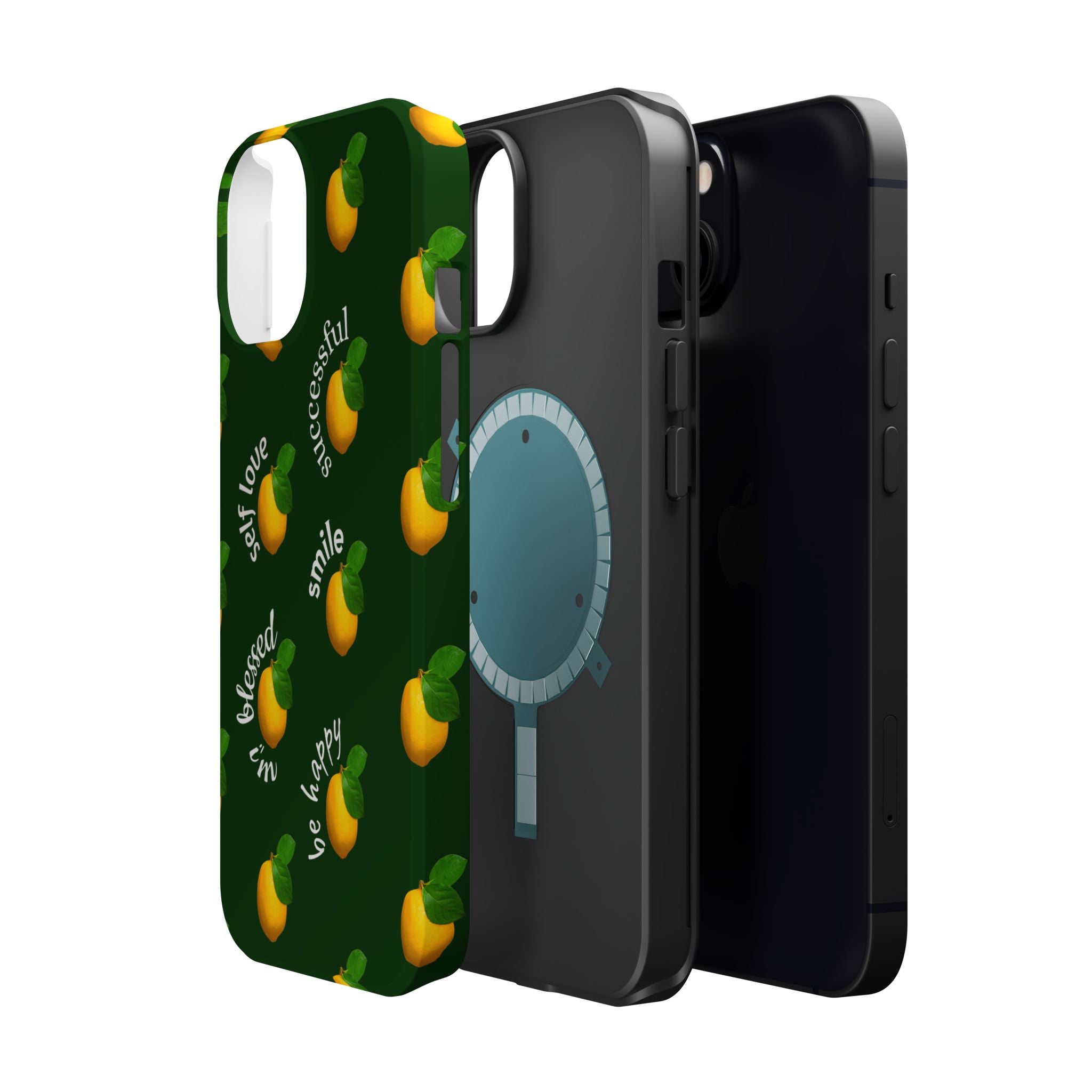 Lemon Pattern Magnetic Impact Phone Case — "be happy, blessed, successful" Design