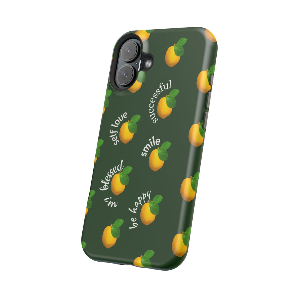Lemon Pattern Magnetic Impact Phone Case — "be happy, blessed, successful" Design