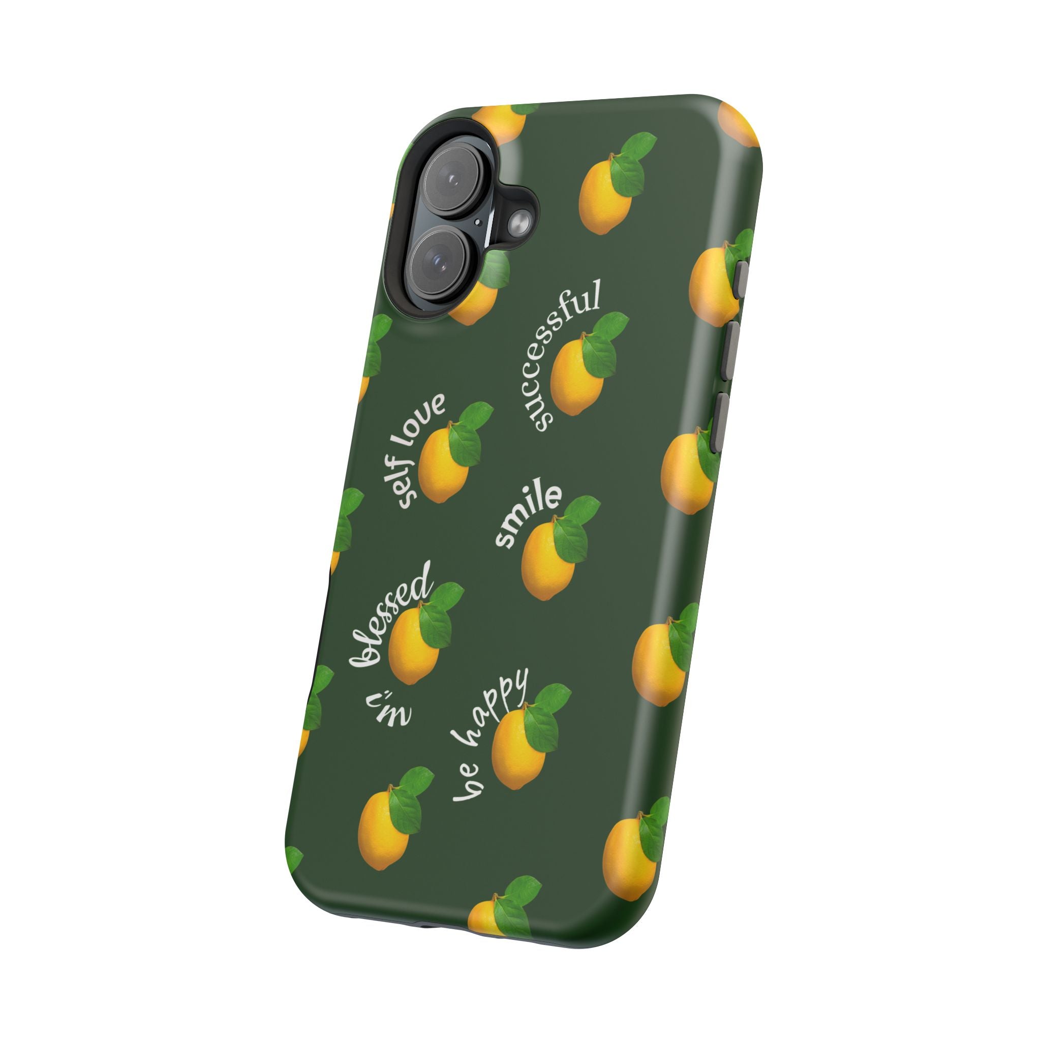 Lemon Pattern Magnetic Impact Phone Case — "be happy, blessed, successful" Design