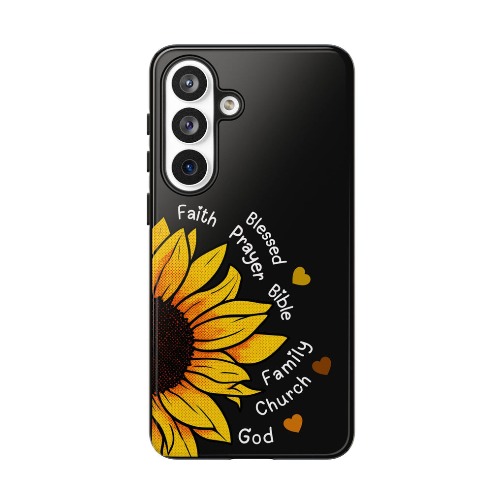 Sunflower Faith Phone Case — Christian Words ‘Faith Blessed Prayer Bible Family Church God’