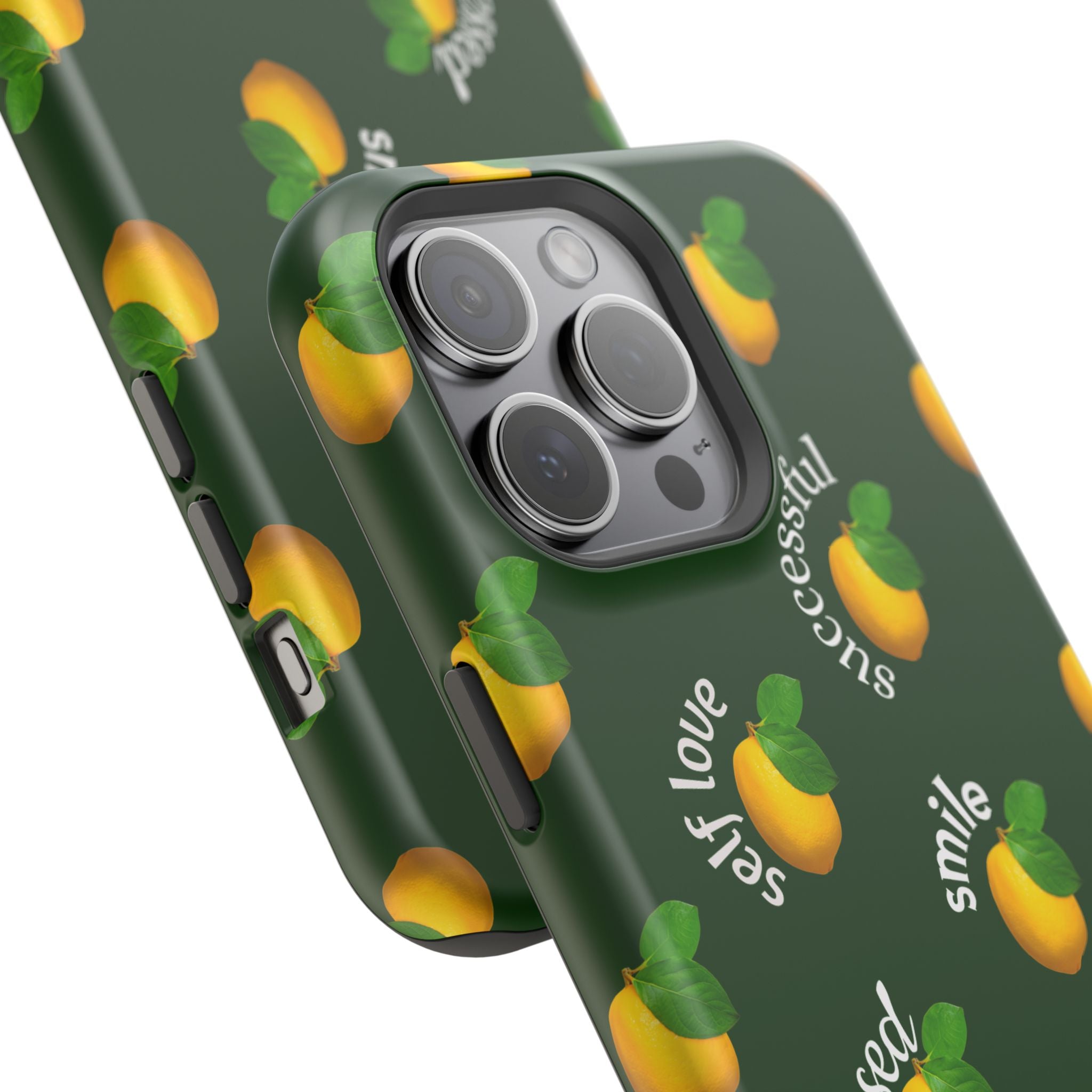 Lemon Pattern Magnetic Impact Phone Case — "be happy, blessed, successful" Design