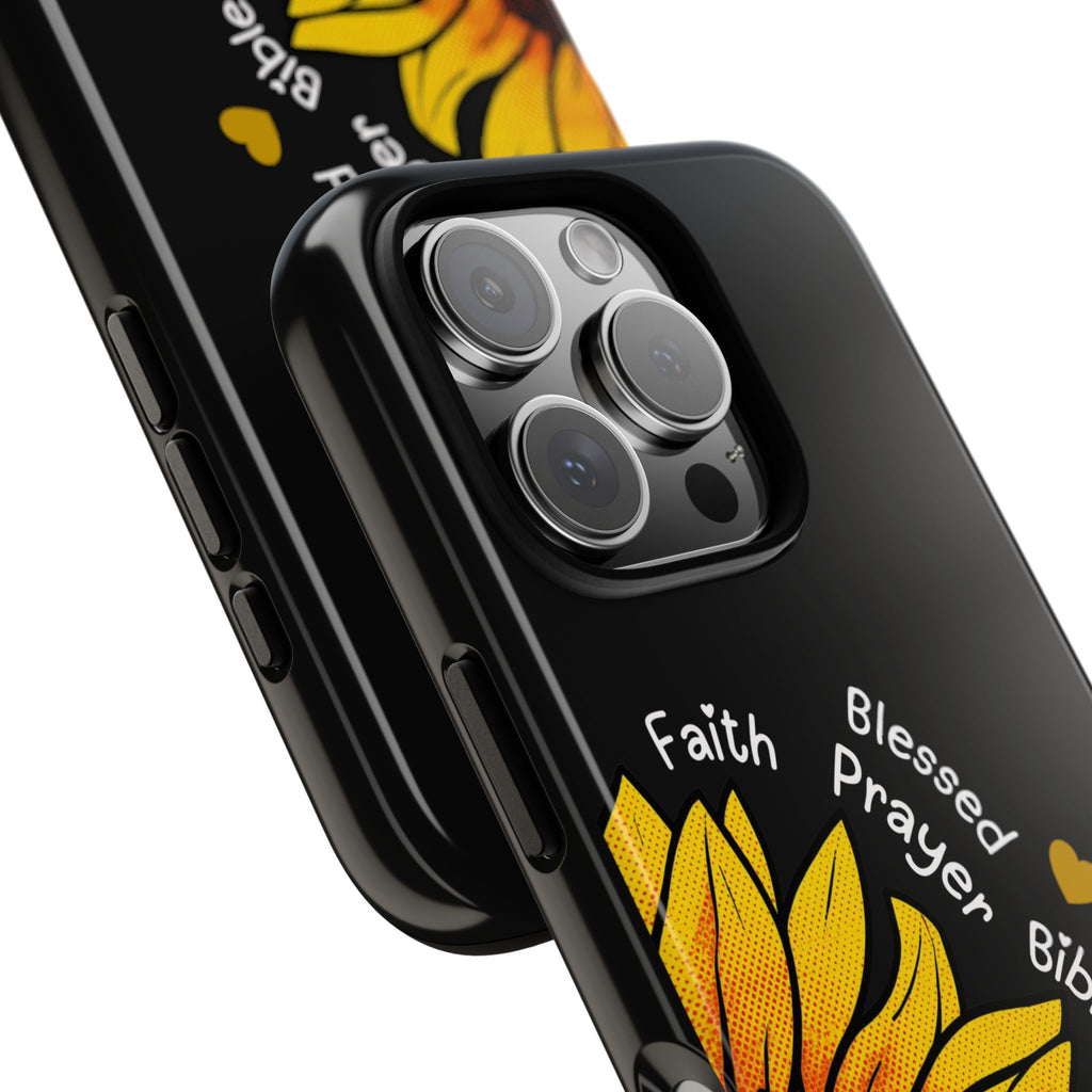 Sunflower Faith Phone Case — Christian Words ‘Faith Blessed Prayer Bible Family Church God’