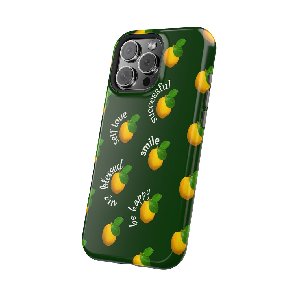Lemon Pattern Magnetic Impact Phone Case — "be happy, blessed, successful" Design