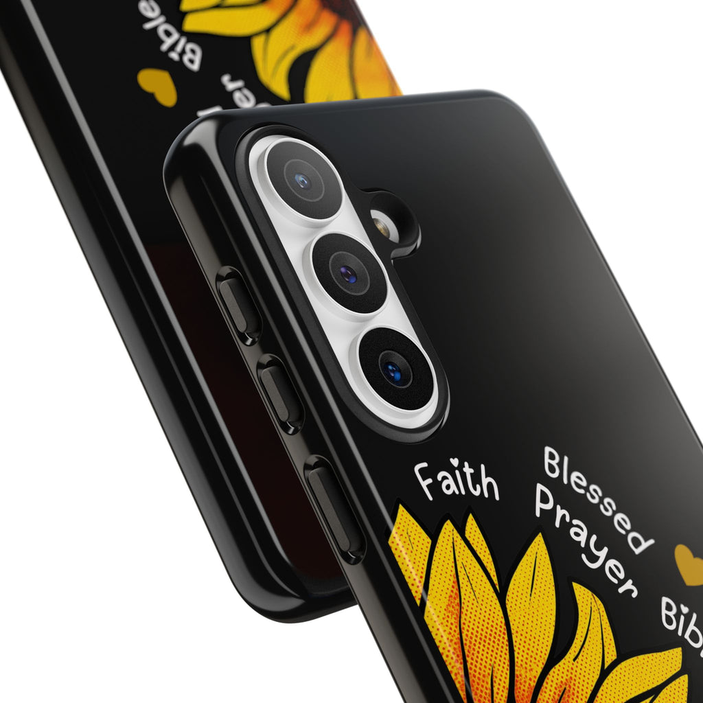 Sunflower Faith Phone Case — Christian Words ‘Faith Blessed Prayer Bible Family Church God’