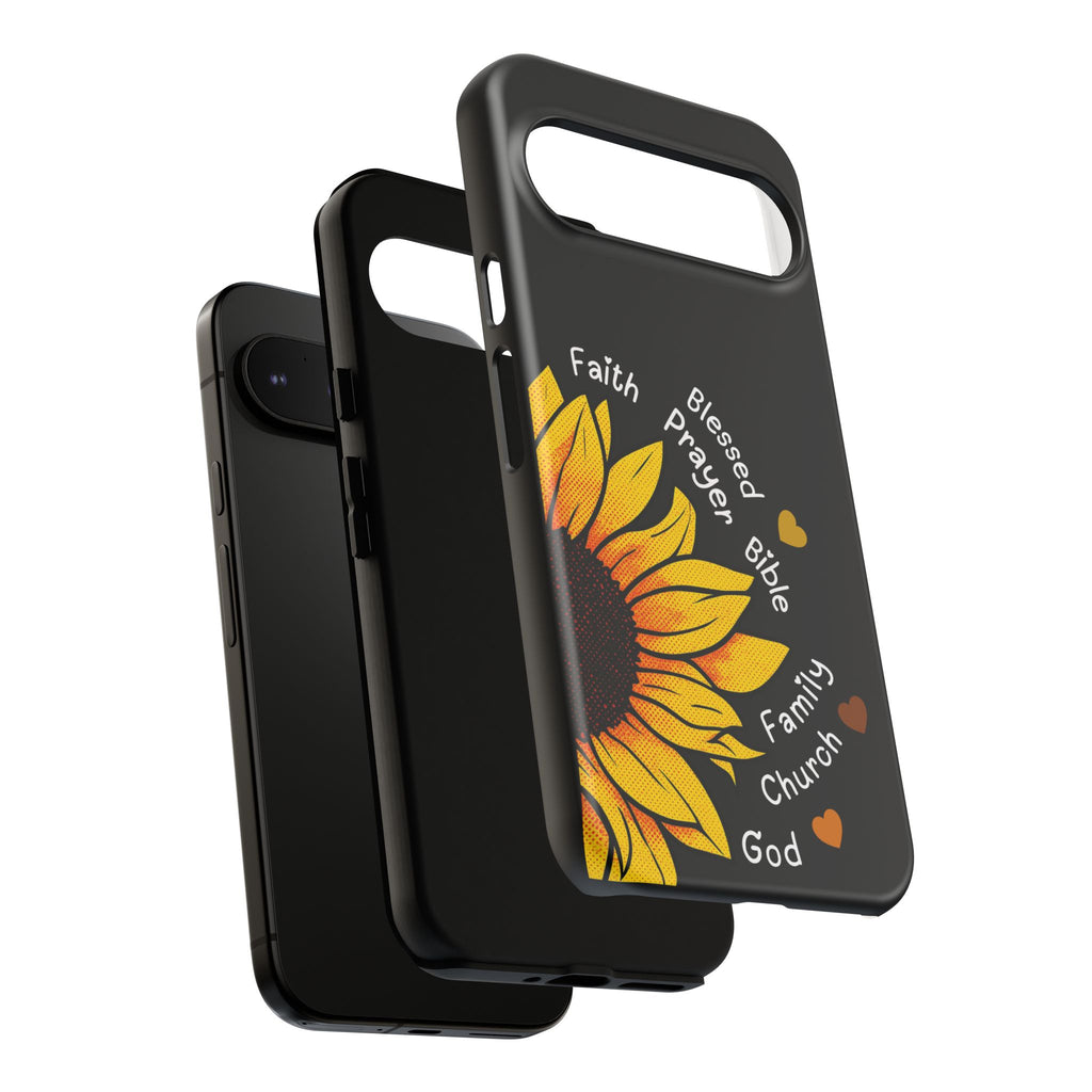 Sunflower Faith Phone Case — Christian Words ‘Faith Blessed Prayer Bible Family Church God’