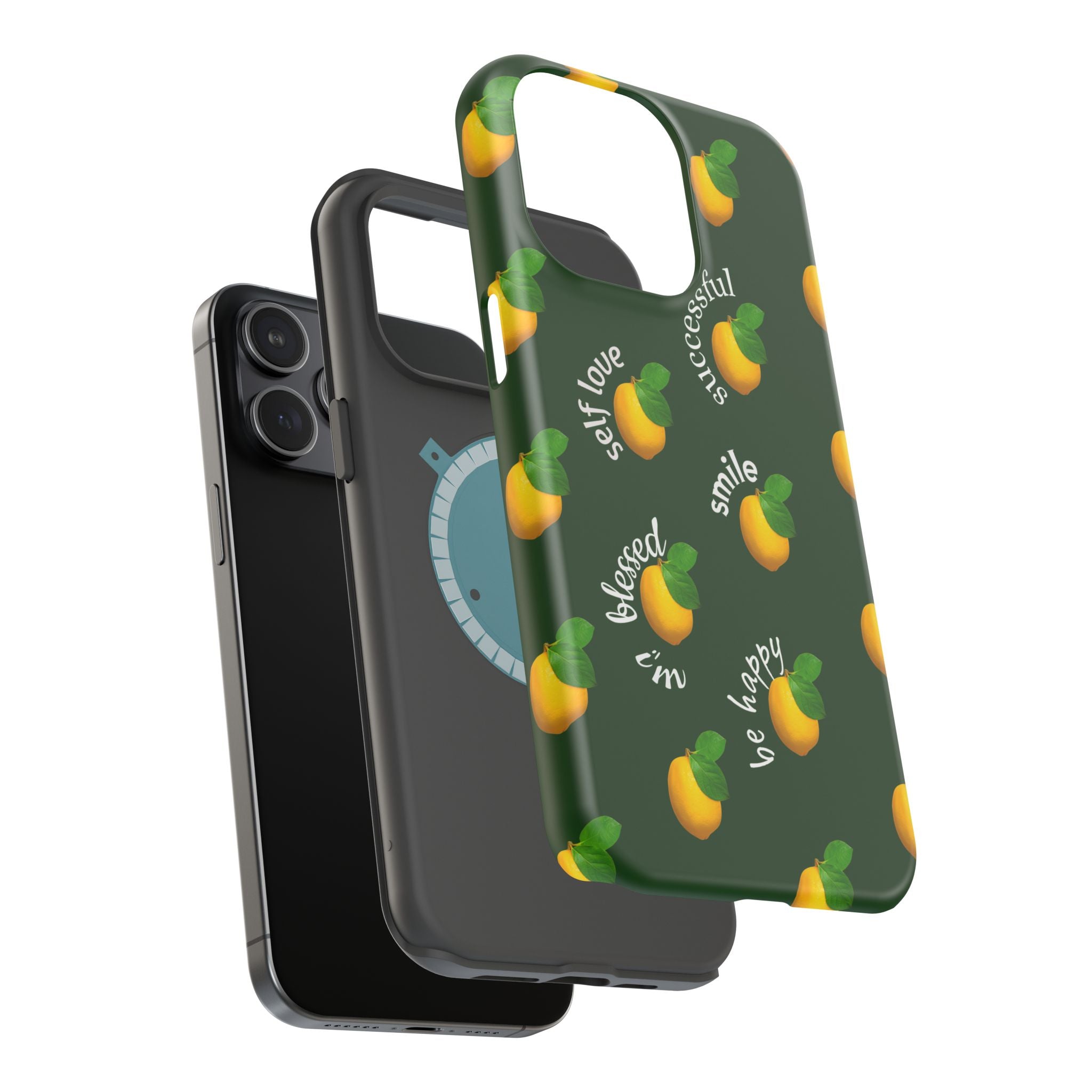 Lemon Pattern Magnetic Impact Phone Case — "be happy, blessed, successful" Design