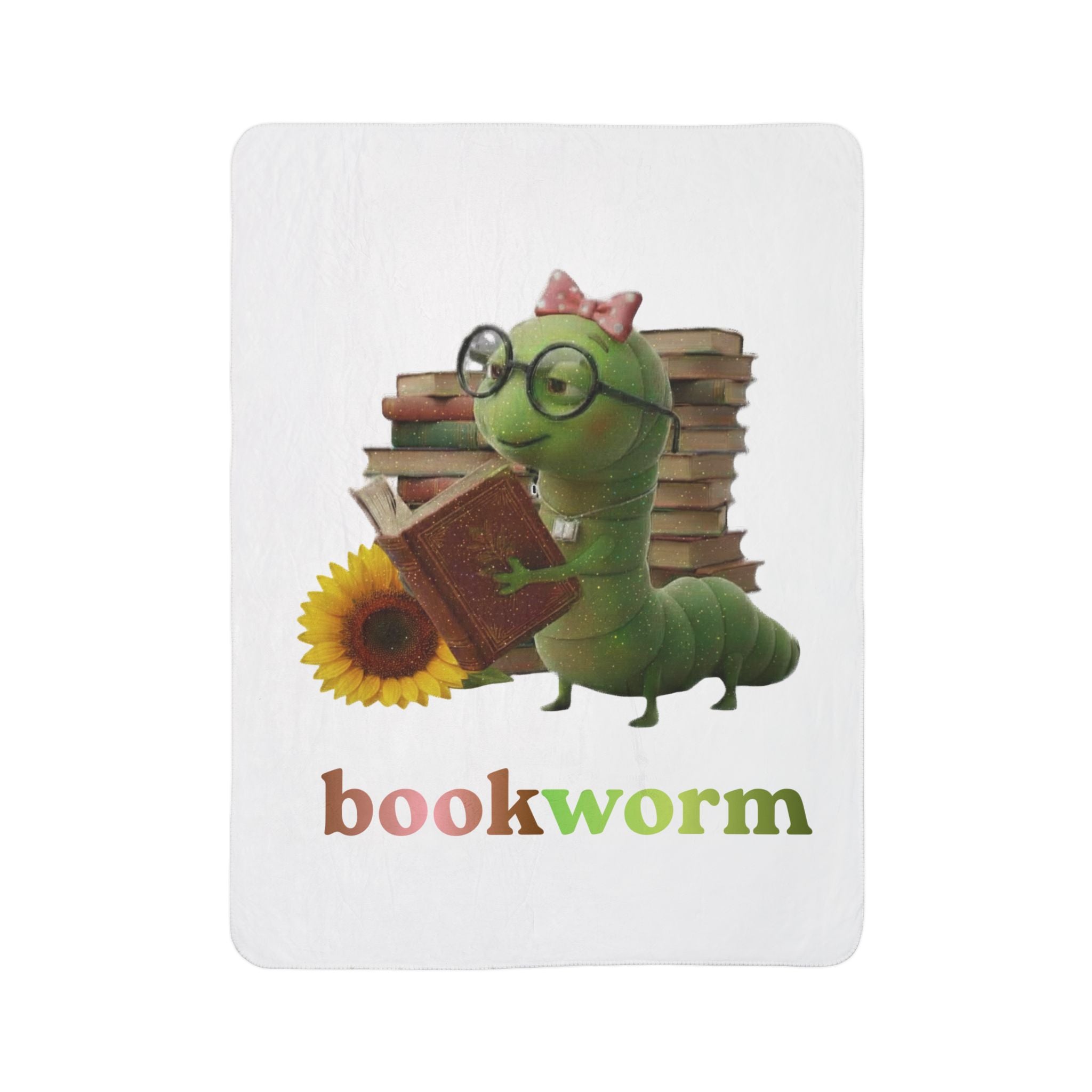 Bookworm Sherpa Blanket — Cute Reading Worm Plush Fleece Throw