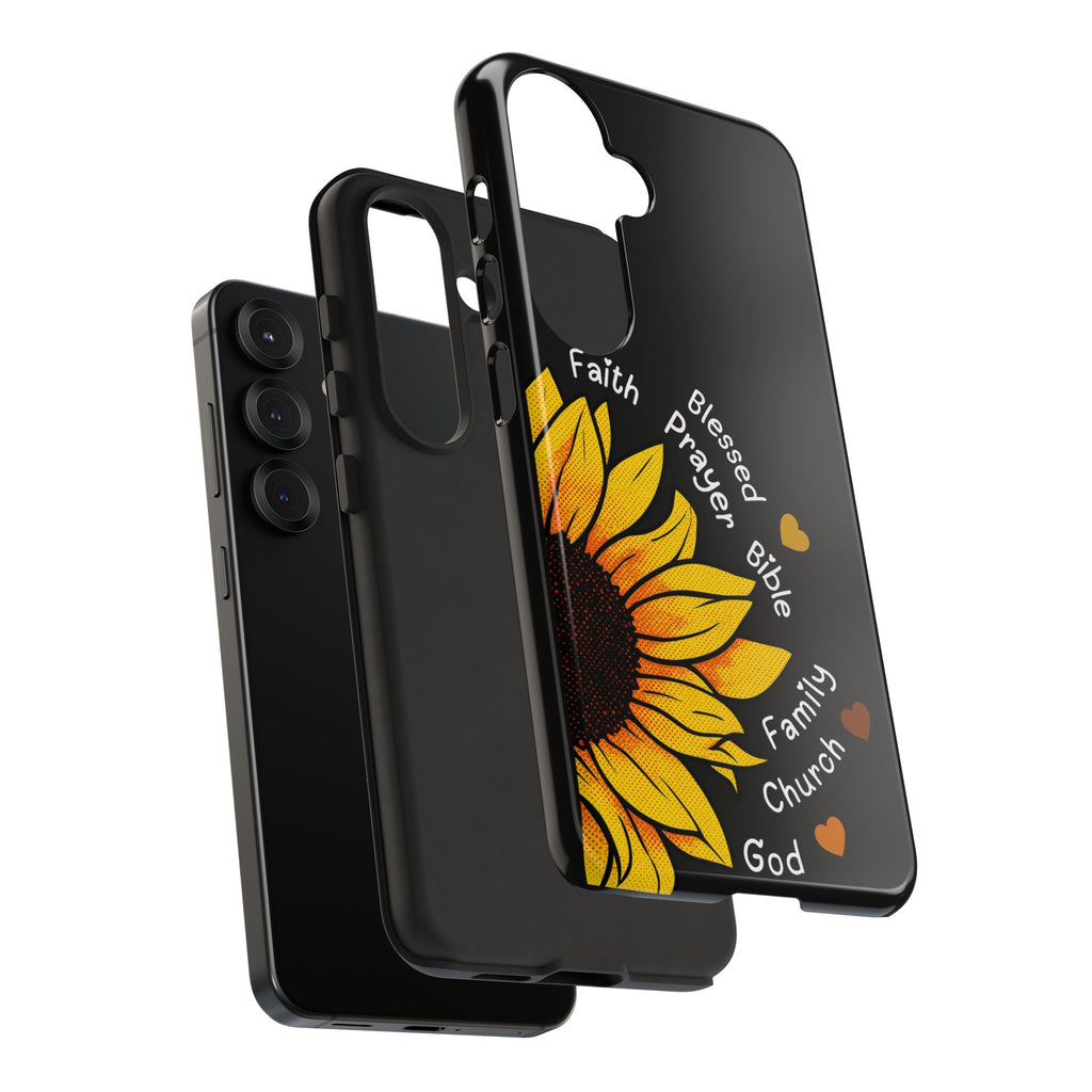 Sunflower Faith Phone Case — Christian Words ‘Faith Blessed Prayer Bible Family Church God’