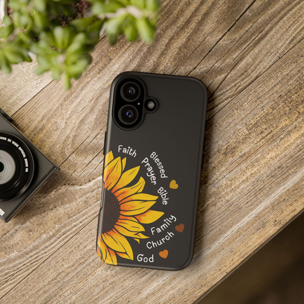 Sunflower Faith Phone Case — Christian Words ‘Faith Blessed Prayer Bible Family Church God’