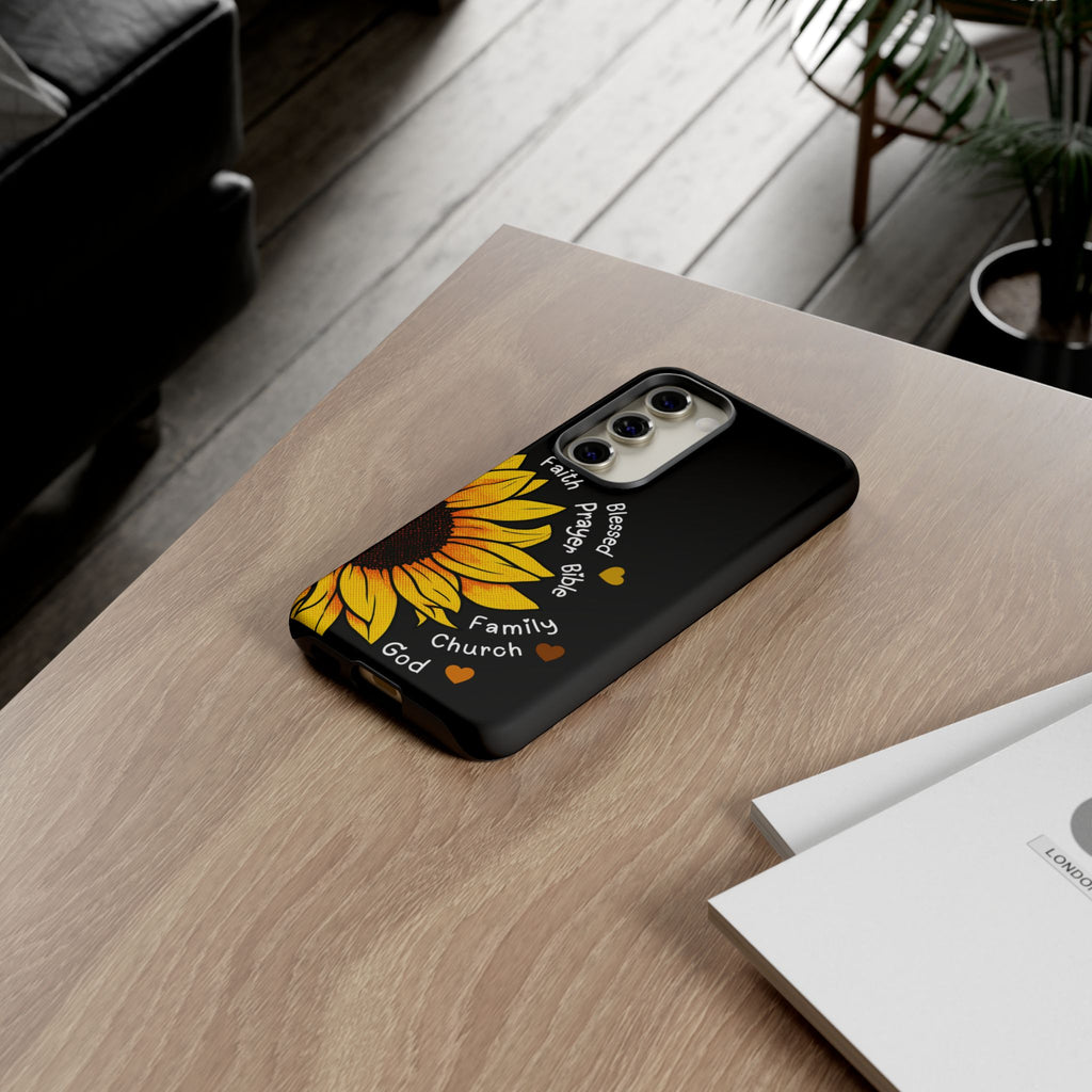 Sunflower Faith Phone Case — Christian Words ‘Faith Blessed Prayer Bible Family Church God’