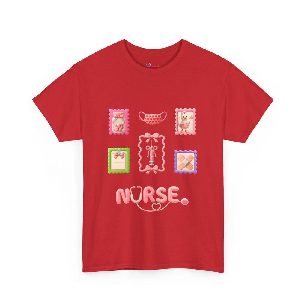 Cute Nurse T‑Shirt – Pink Stethoscope & Medical Icons Tee for Nurses