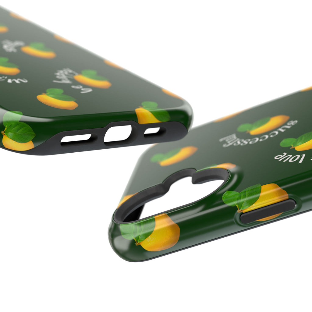 Lemon Pattern Magnetic Impact Phone Case — "be happy, blessed, successful" Design