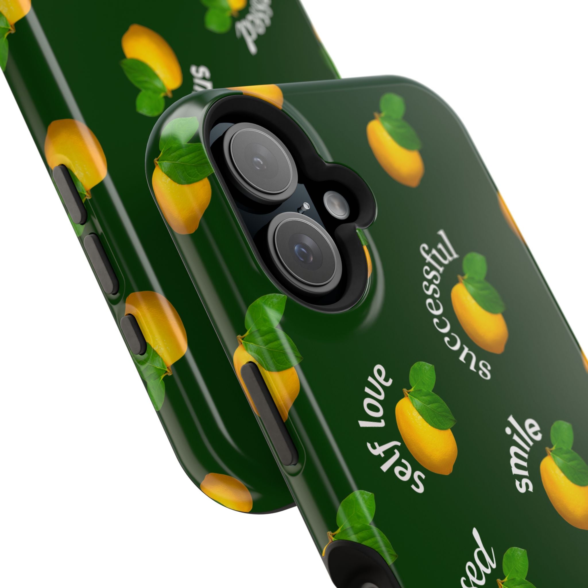 Lemon Pattern Magnetic Impact Phone Case — "be happy, blessed, successful" Design