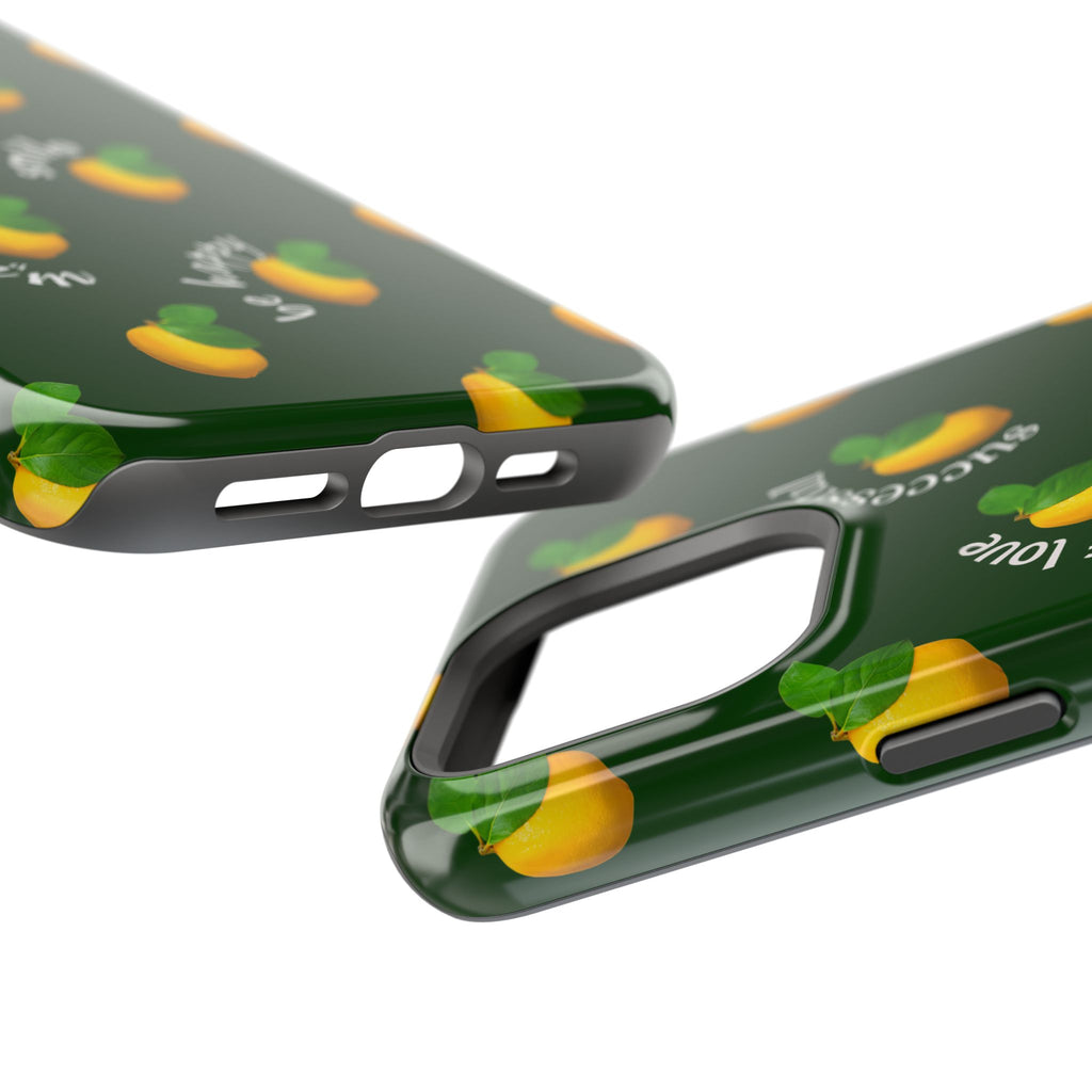 Lemon Pattern Magnetic Impact Phone Case — "be happy, blessed, successful" Design