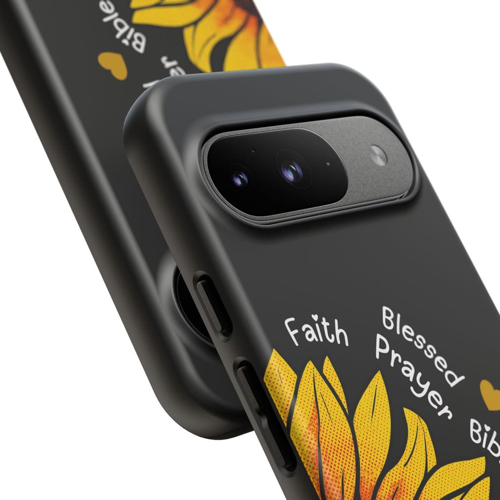 Sunflower Faith Phone Case — Christian Words ‘Faith Blessed Prayer Bible Family Church God’