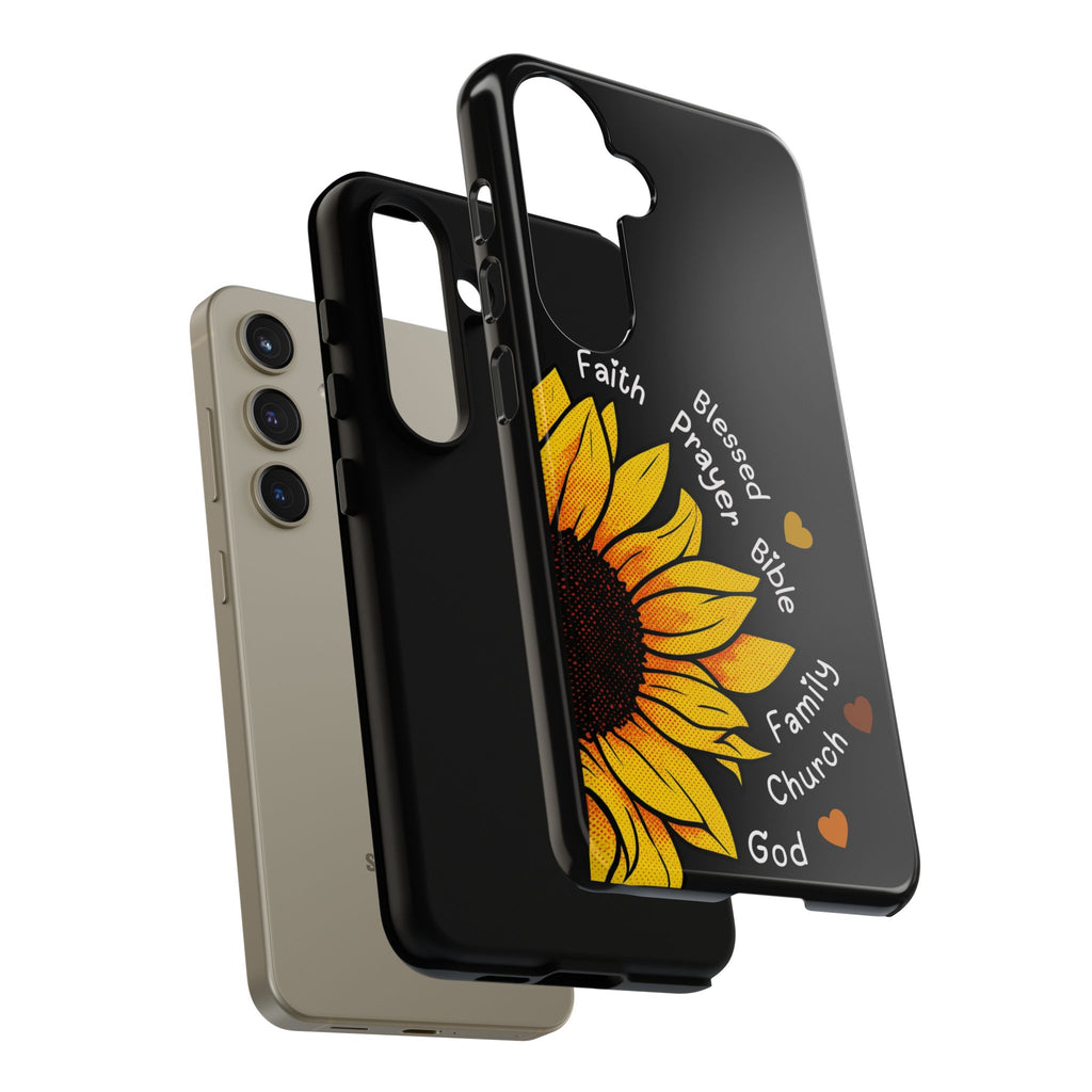 Sunflower Faith Phone Case — Christian Words ‘Faith Blessed Prayer Bible Family Church God’