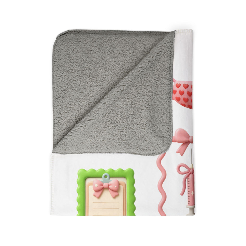 Nurse Stethoscope Sherpa Blanket – Cute Pink Medical Icons Throw for Nurses, New Grads & Gifts