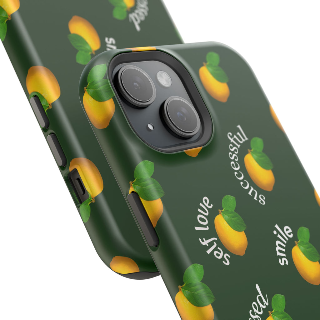 Lemon Pattern Magnetic Impact Phone Case — "be happy, blessed, successful" Design