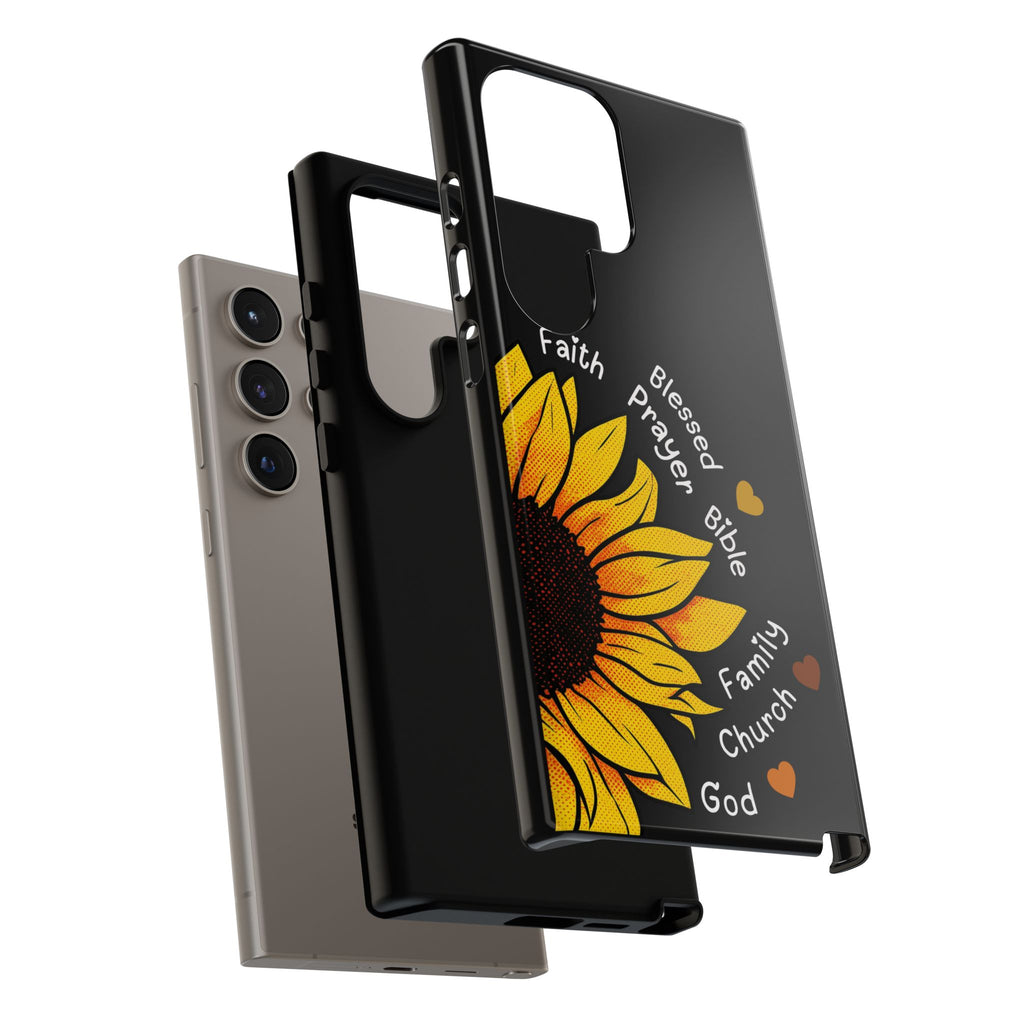 Sunflower Faith Phone Case — Christian Words ‘Faith Blessed Prayer Bible Family Church God’