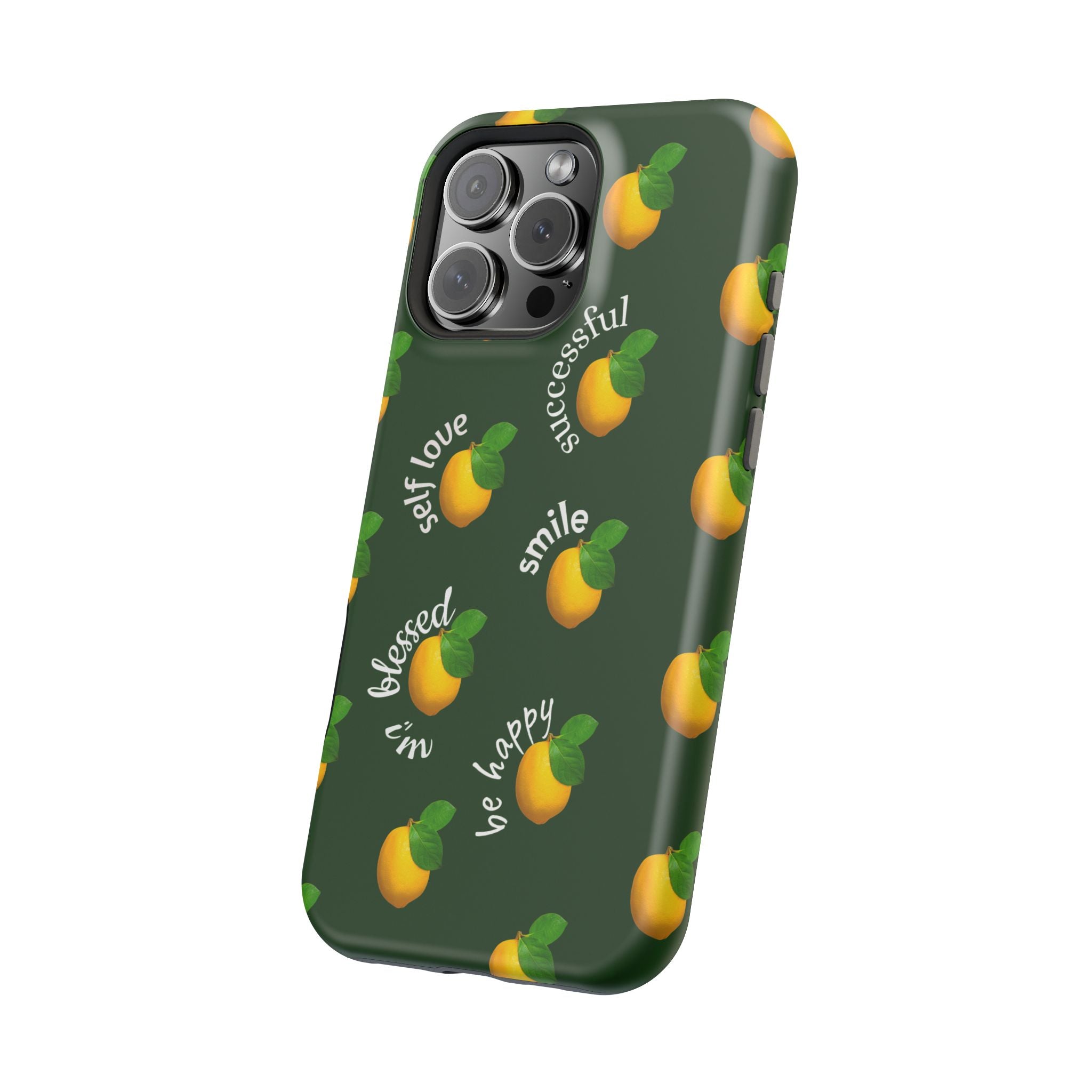 Lemon Pattern Magnetic Impact Phone Case — "be happy, blessed, successful" Design