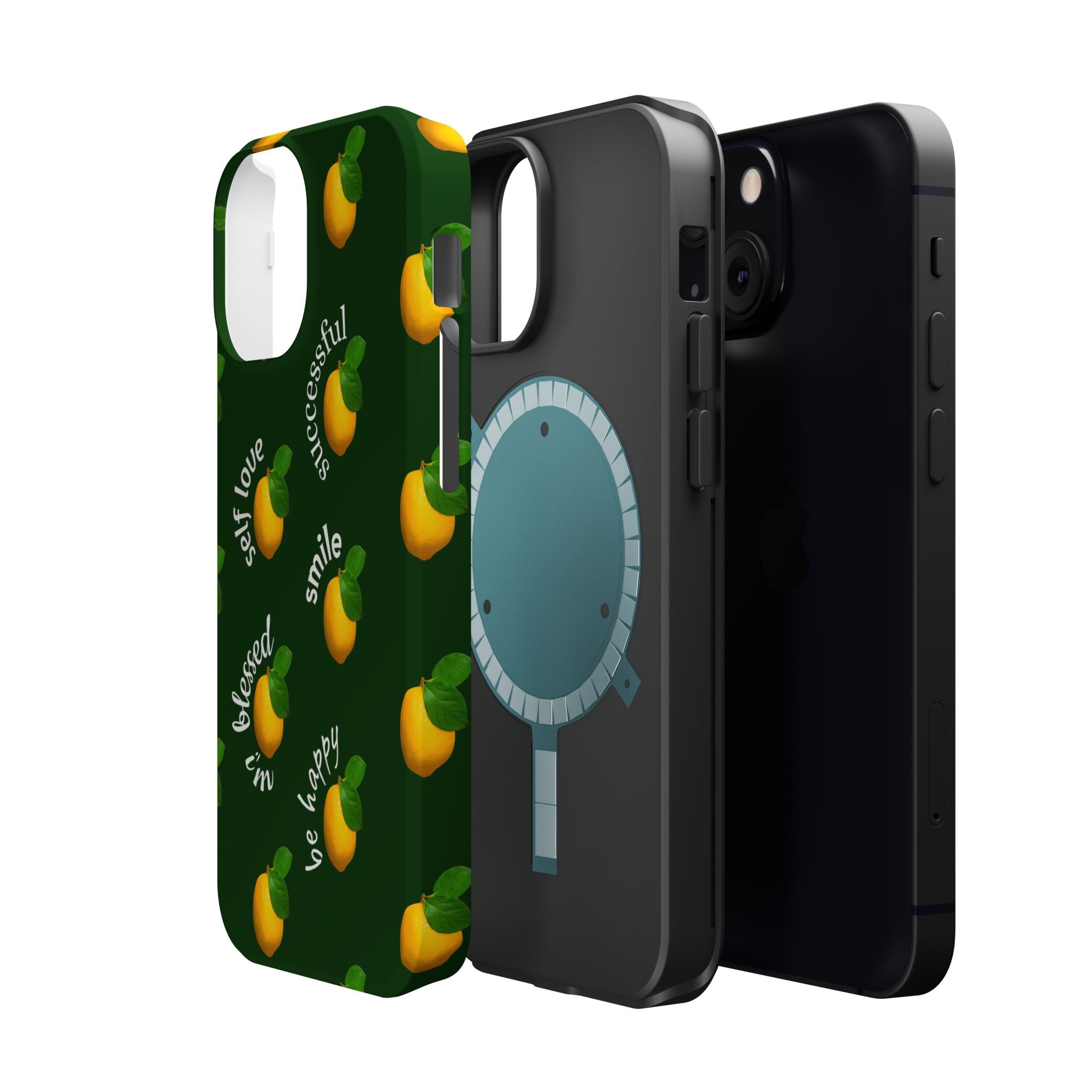 Lemon Pattern Magnetic Impact Phone Case — "be happy, blessed, successful" Design