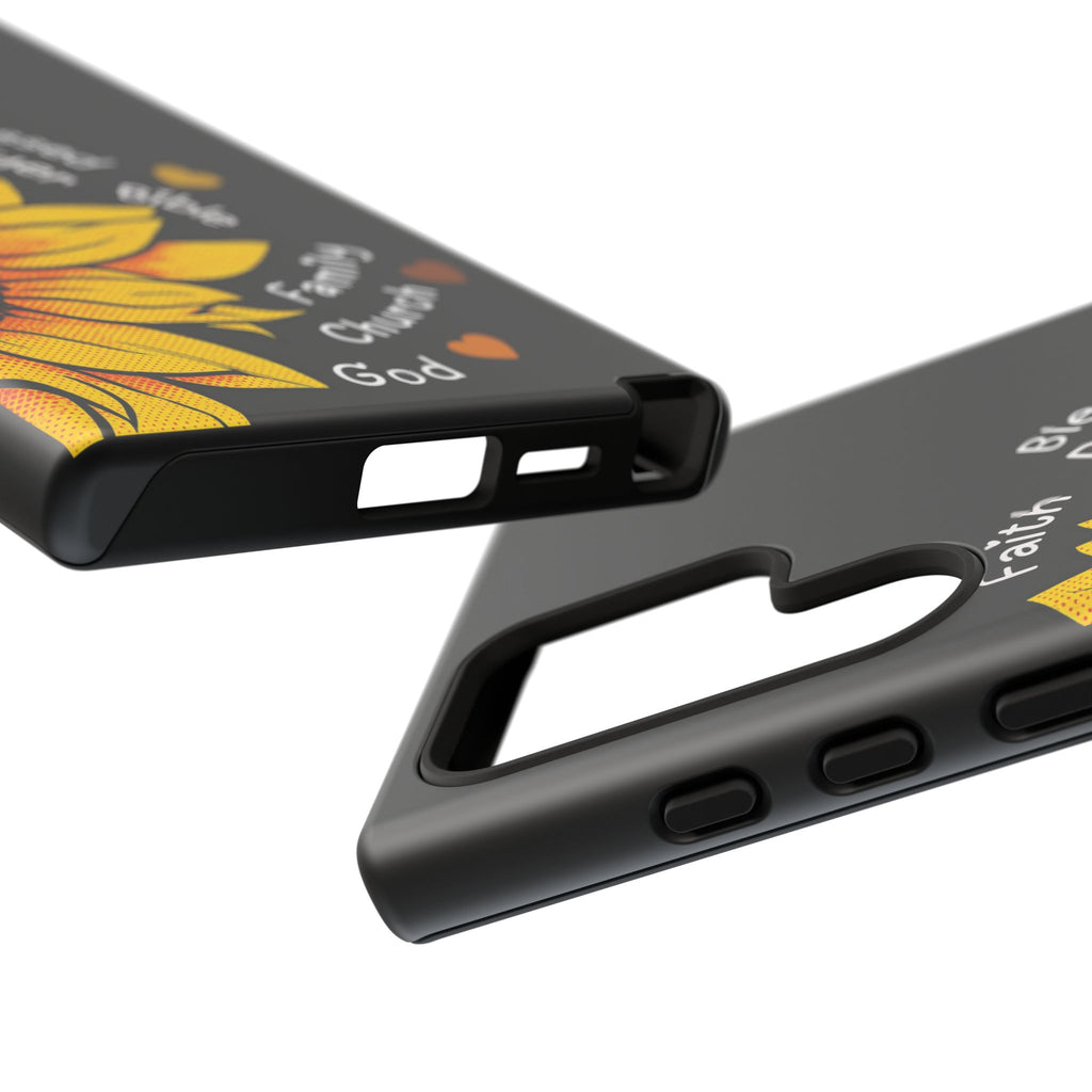 Sunflower Faith Phone Case — Christian Words ‘Faith Blessed Prayer Bible Family Church God’