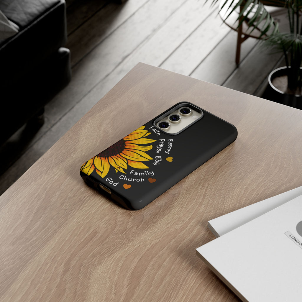 Sunflower Faith Phone Case — Christian Words ‘Faith Blessed Prayer Bible Family Church God’