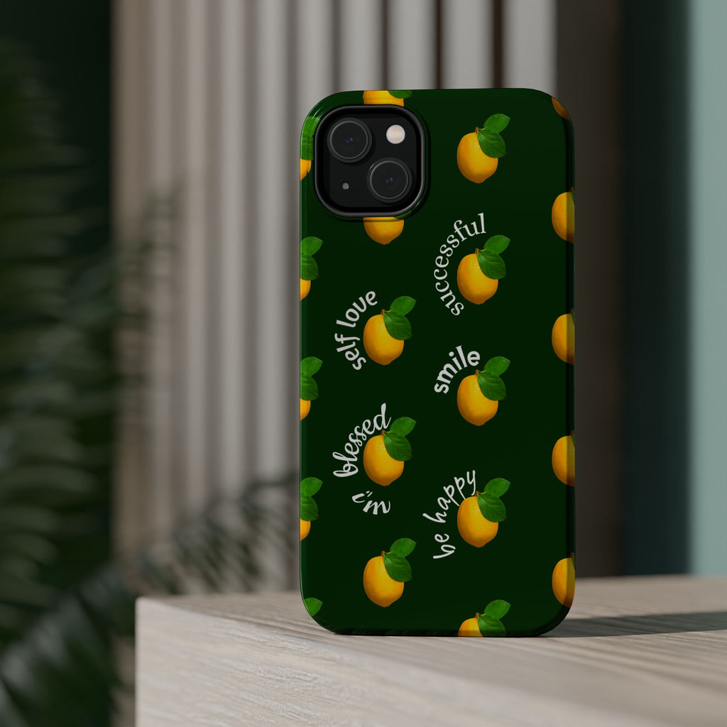 Lemon Pattern Magnetic Impact Phone Case — "be happy, blessed, successful" Design