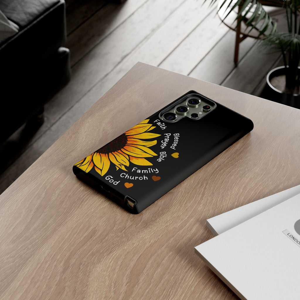 Sunflower Faith Phone Case — Christian Words ‘Faith Blessed Prayer Bible Family Church God’