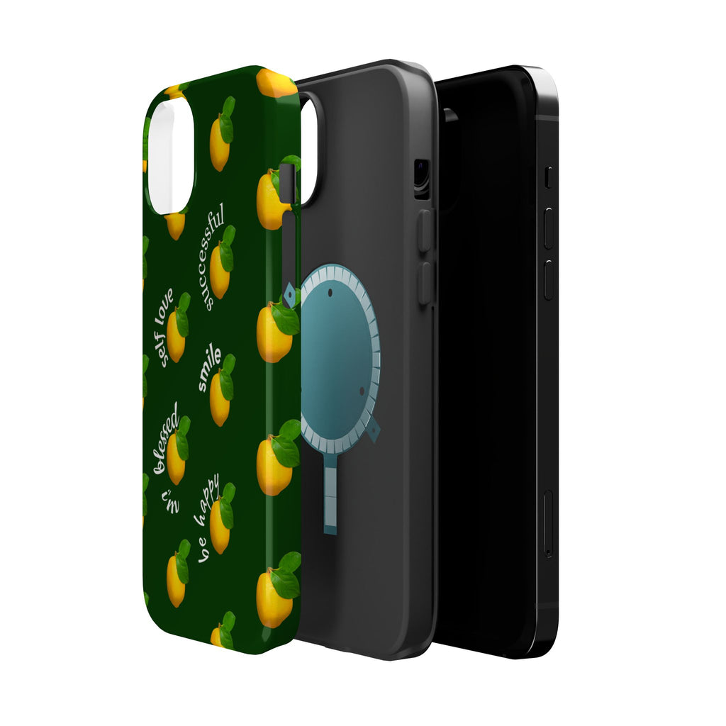 Lemon Pattern Magnetic Impact Phone Case — "be happy, blessed, successful" Design