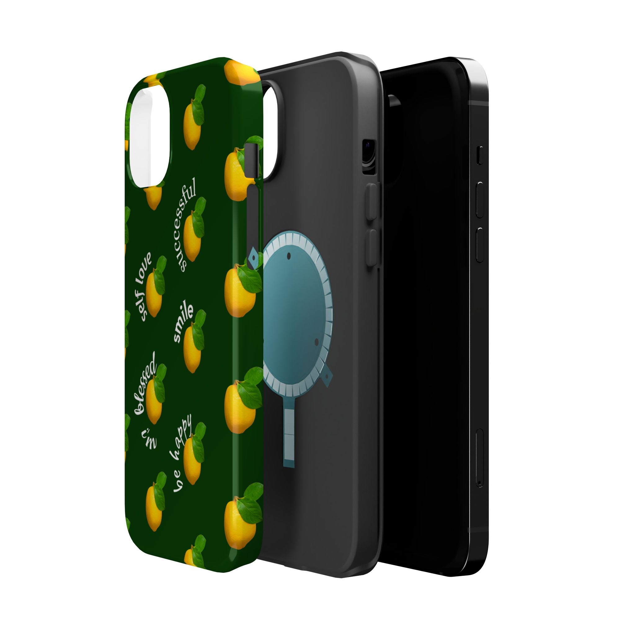 Lemon Pattern Magnetic Impact Phone Case — "be happy, blessed, successful" Design