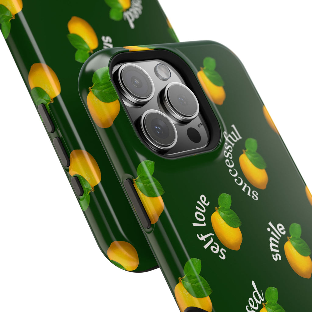 Lemon Pattern Magnetic Impact Phone Case — "be happy, blessed, successful" Design