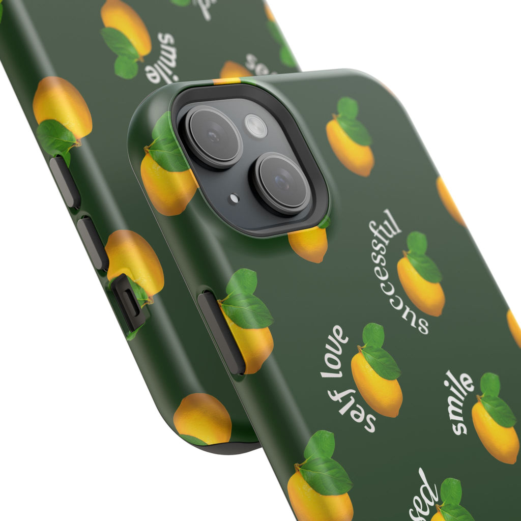 Lemon Pattern Magnetic Impact Phone Case — "be happy, blessed, successful" Design