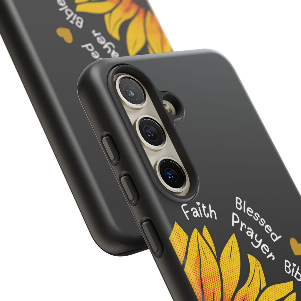 Sunflower Faith Phone Case — Christian Words ‘Faith Blessed Prayer Bible Family Church God’