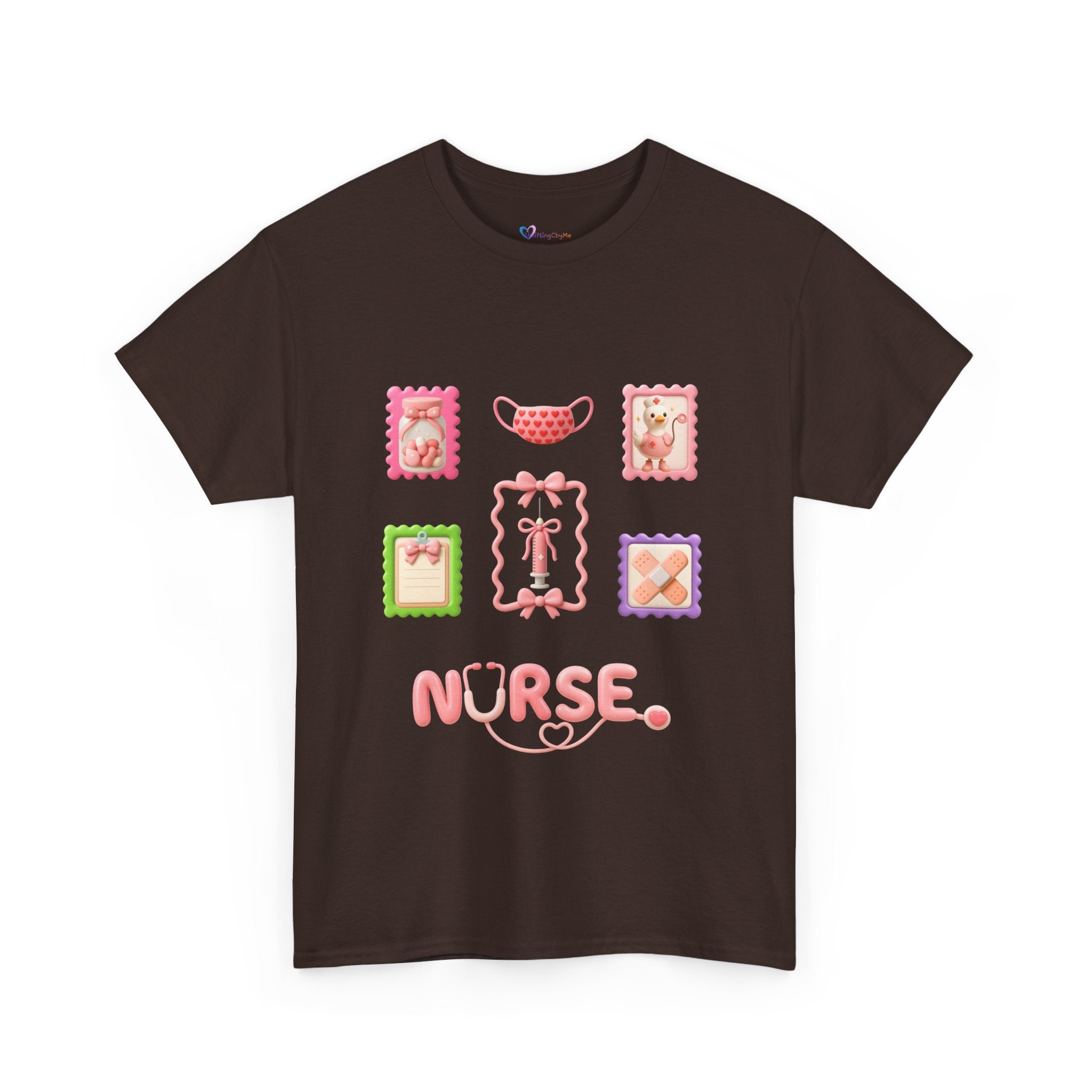 Cute Nurse T‑Shirt – Pink Stethoscope & Medical Icons Tee for Nurses