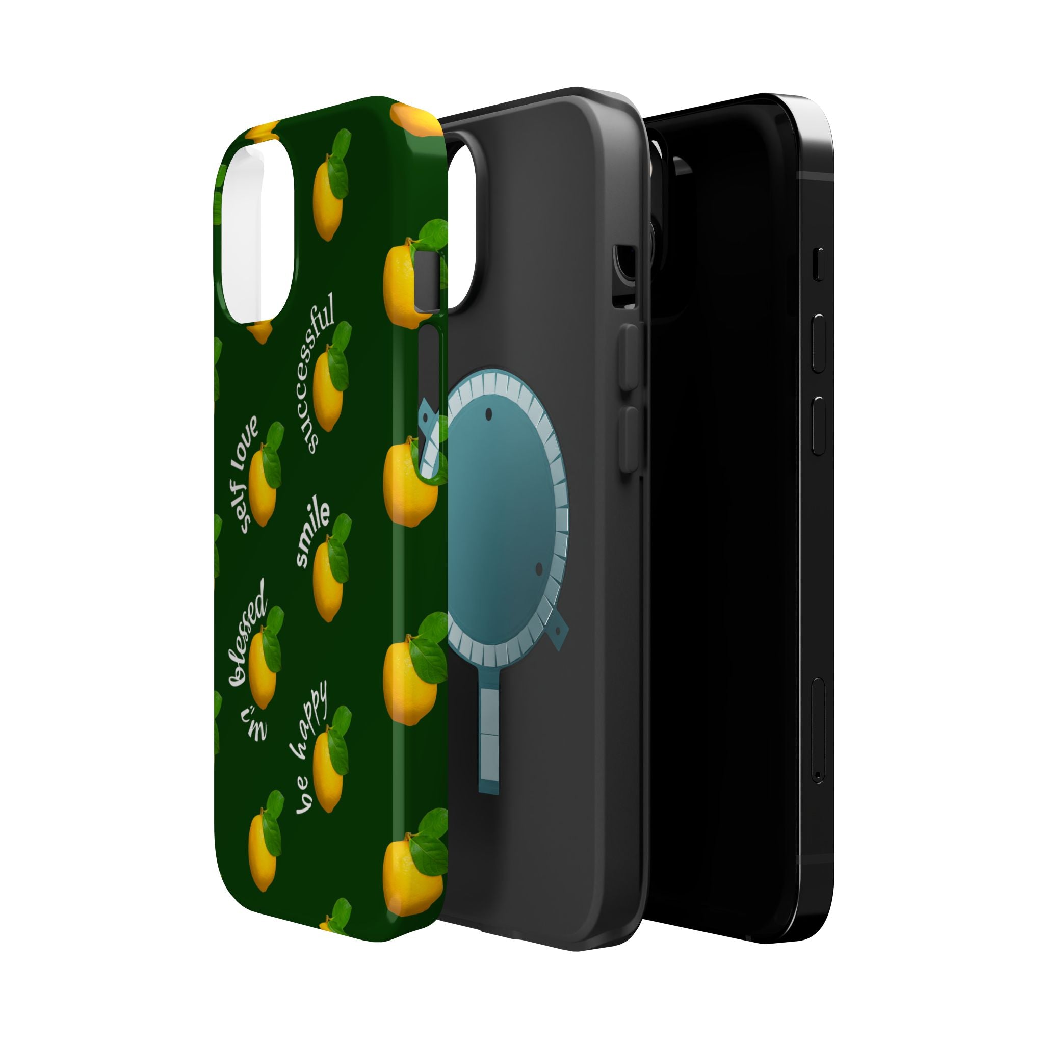 Lemon Pattern Magnetic Impact Phone Case — "be happy, blessed, successful" Design