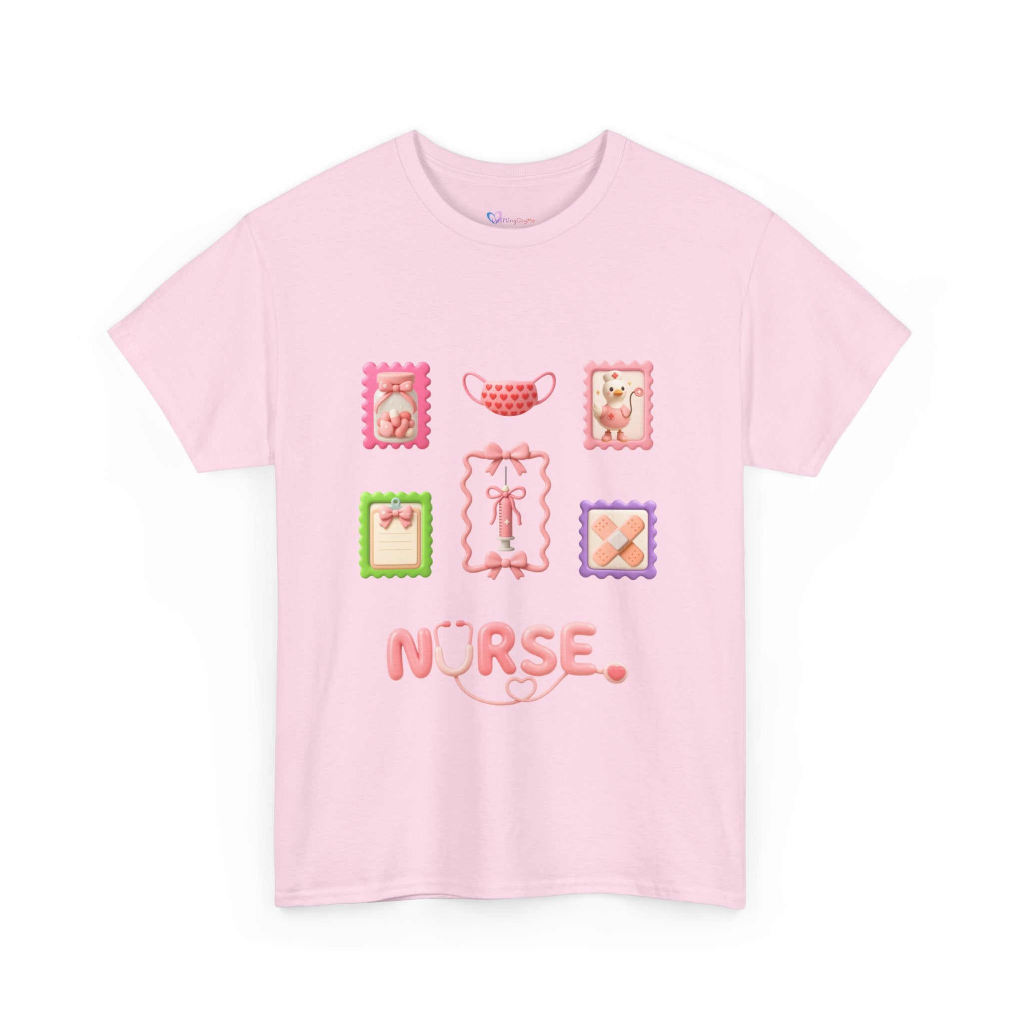 Cute Nurse T‑Shirt – Pink Stethoscope & Medical Icons Tee for Nurses