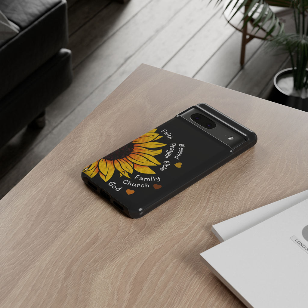 Sunflower Faith Phone Case — Christian Words ‘Faith Blessed Prayer Bible Family Church God’