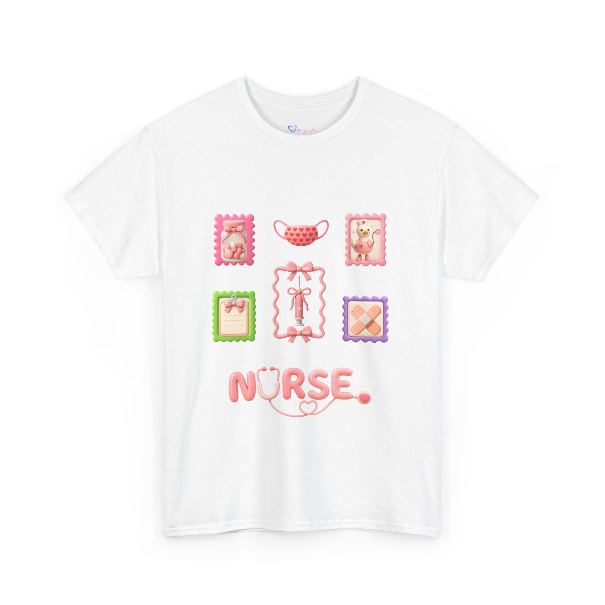 Cute Nurse T‑Shirt – Pink Stethoscope & Medical Icons Tee for Nurses