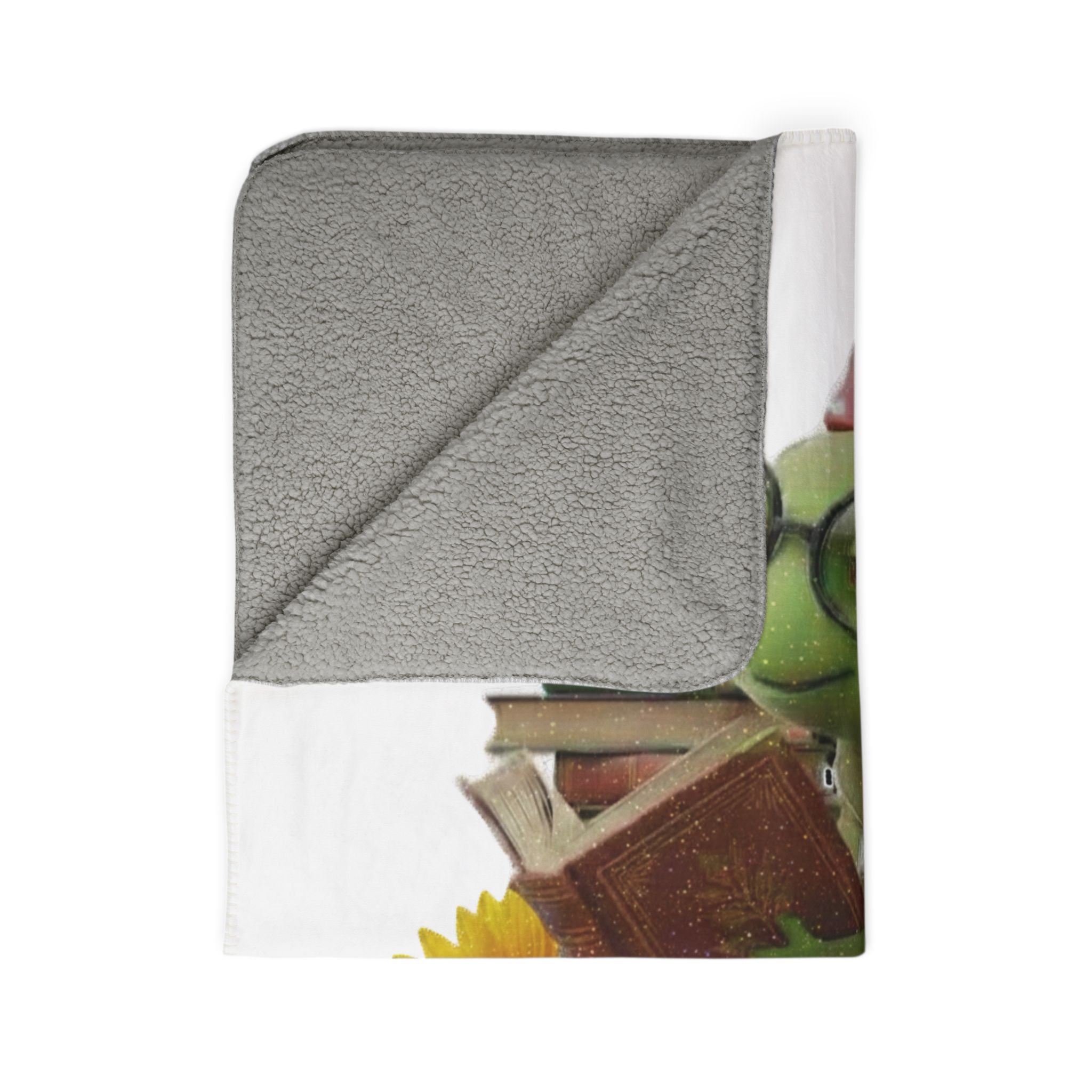 Bookworm Sherpa Blanket — Cute Reading Worm Plush Fleece Throw
