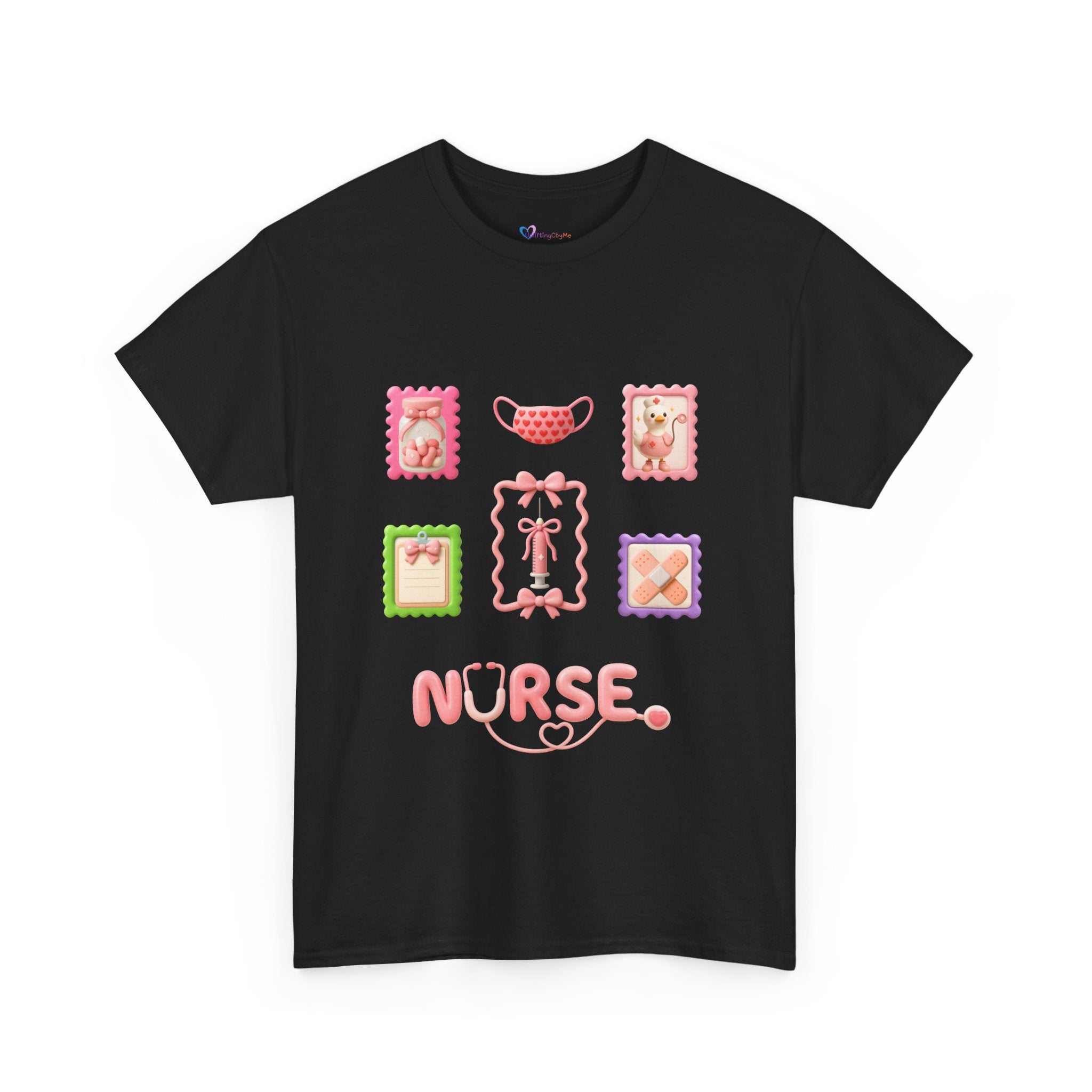 Cute Nurse T‑Shirt – Pink Stethoscope & Medical Icons Tee for Nurses