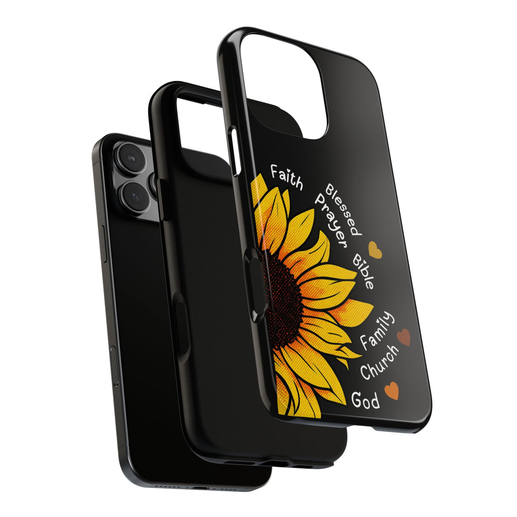 Sunflower Faith Phone Case — Christian Words ‘Faith Blessed Prayer Bible Family Church God’