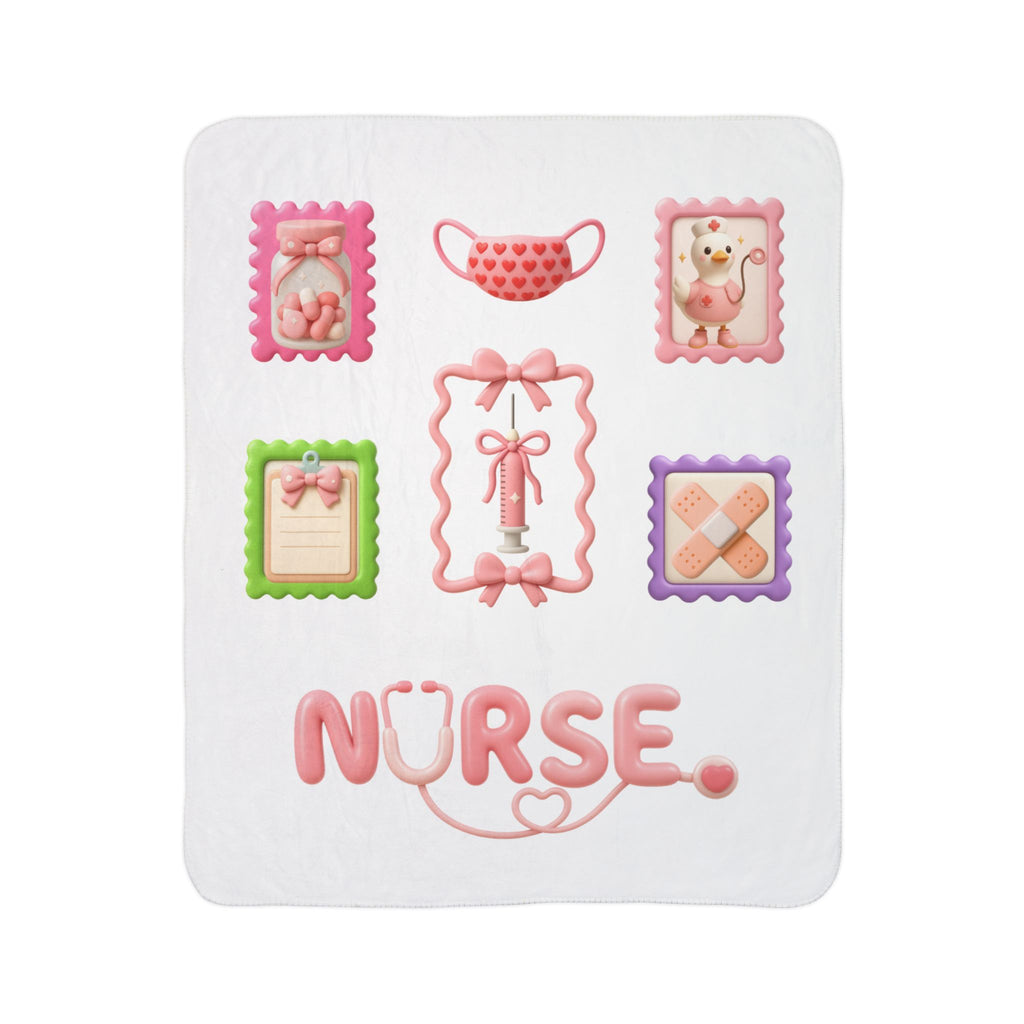 Nurse Stethoscope Sherpa Blanket – Cute Pink Medical Icons Throw for Nurses, New Grads & Gifts