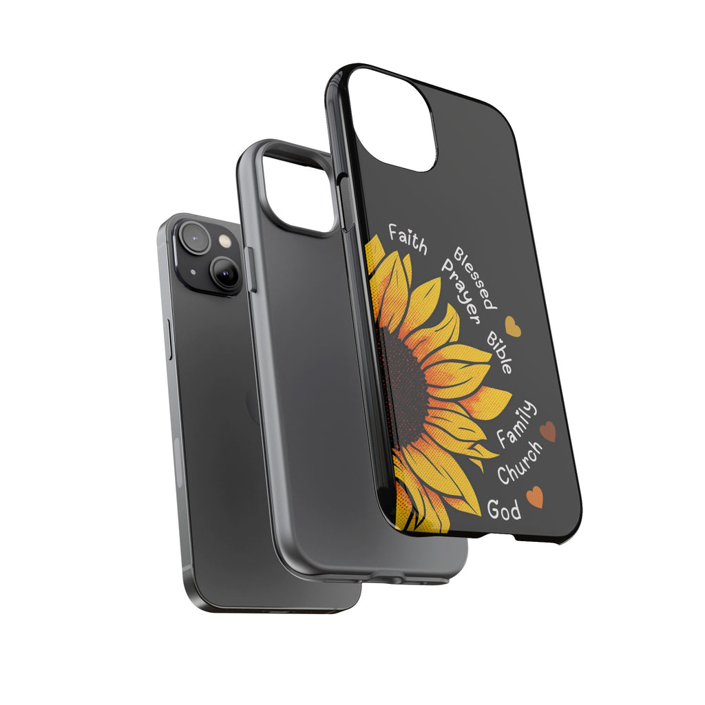 Sunflower Faith Phone Case — Christian Words ‘Faith Blessed Prayer Bible Family Church God’