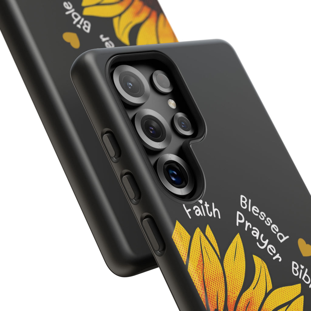 Sunflower Faith Phone Case — Christian Words ‘Faith Blessed Prayer Bible Family Church God’