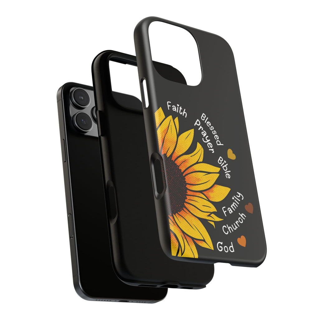 Sunflower Faith Phone Case — Christian Words ‘Faith Blessed Prayer Bible Family Church God’