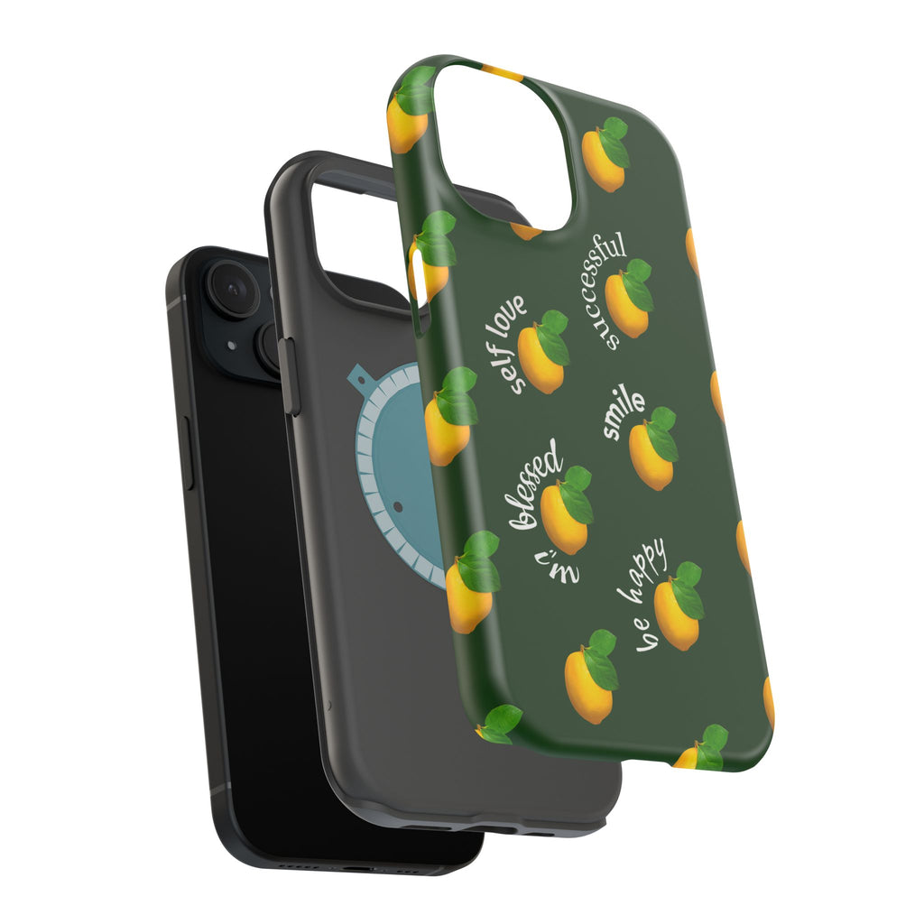 Lemon Pattern Magnetic Impact Phone Case — "be happy, blessed, successful" Design