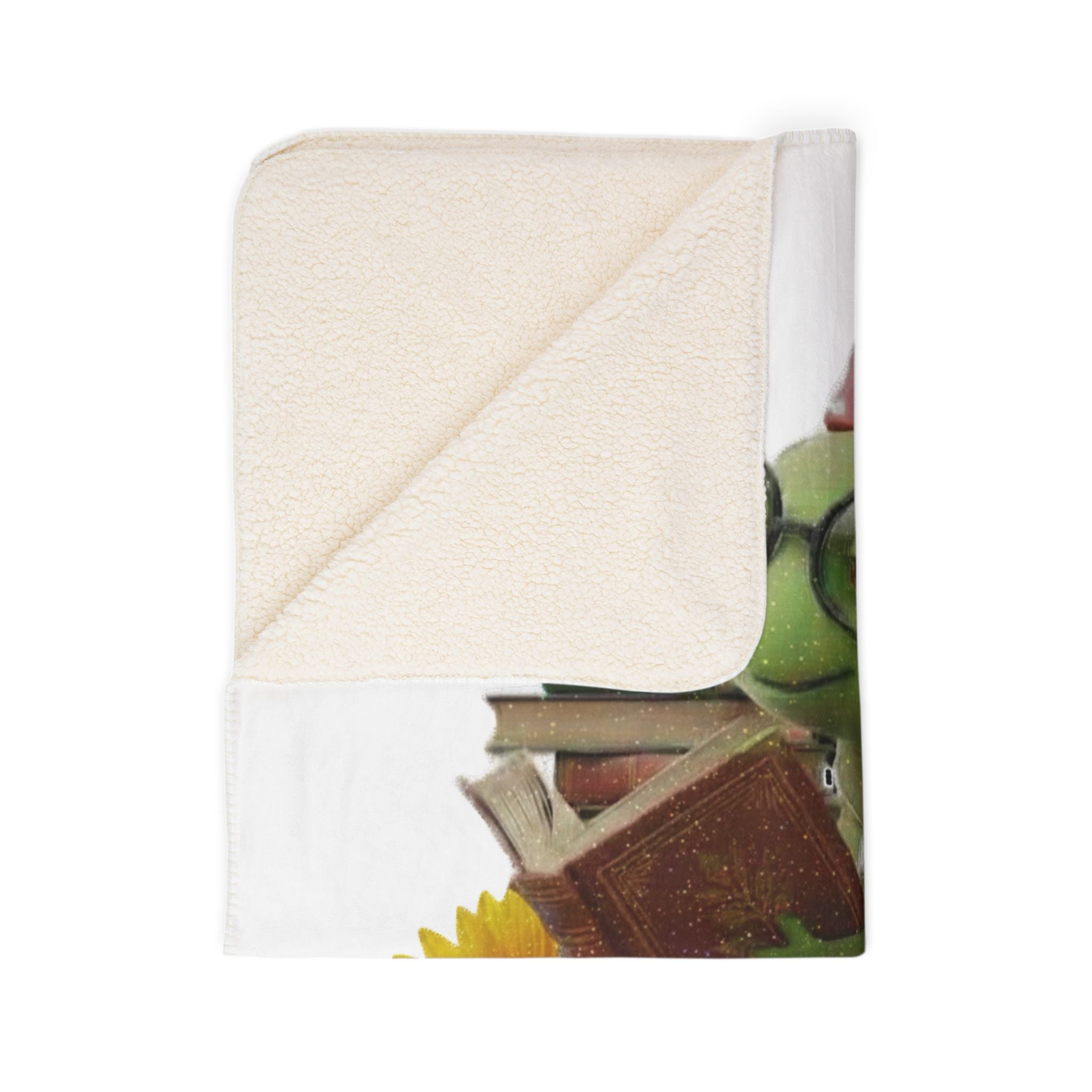 Bookworm Sherpa Blanket — Cute Reading Worm Plush Fleece Throw