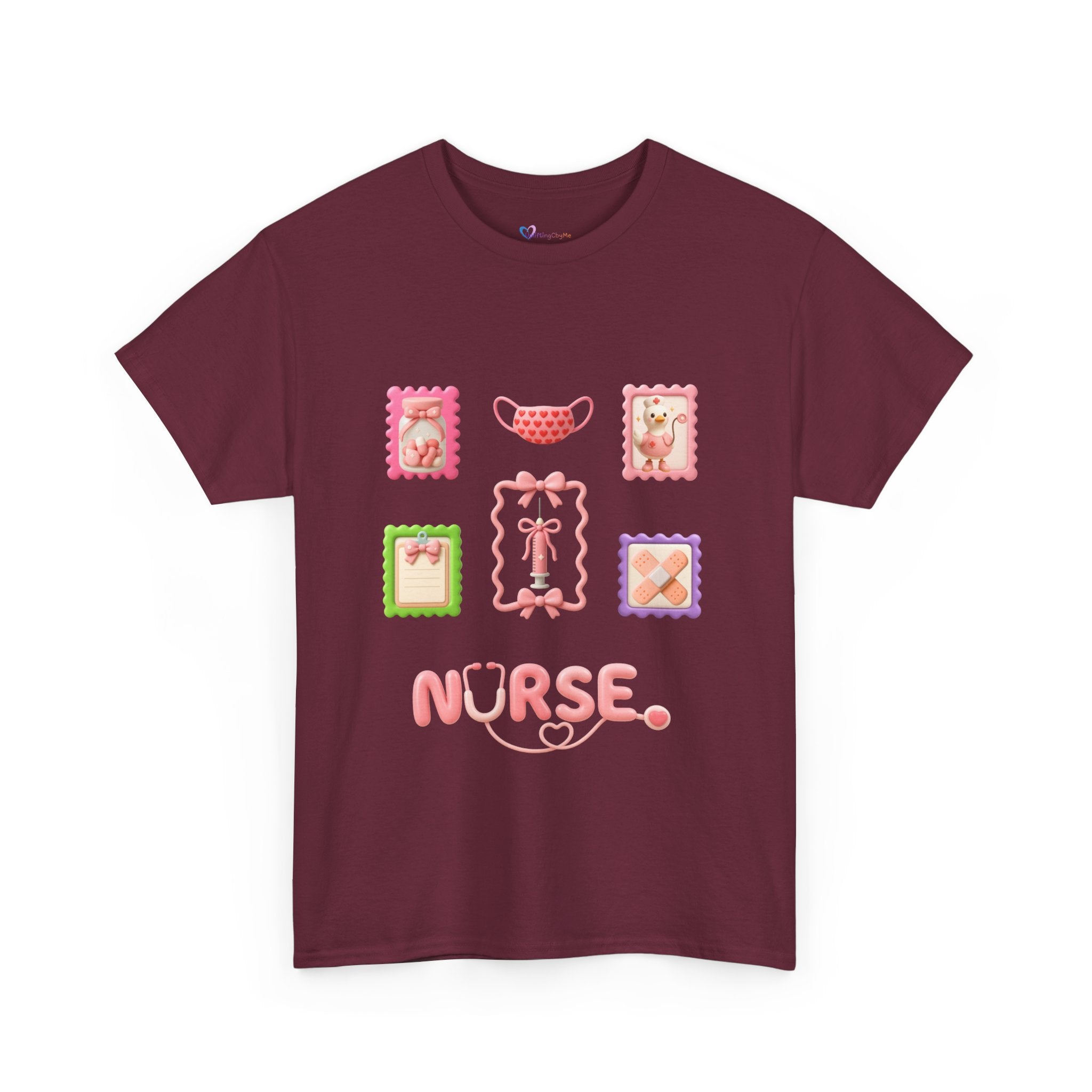 Cute Nurse T‑Shirt – Pink Stethoscope & Medical Icons Tee for Nurses