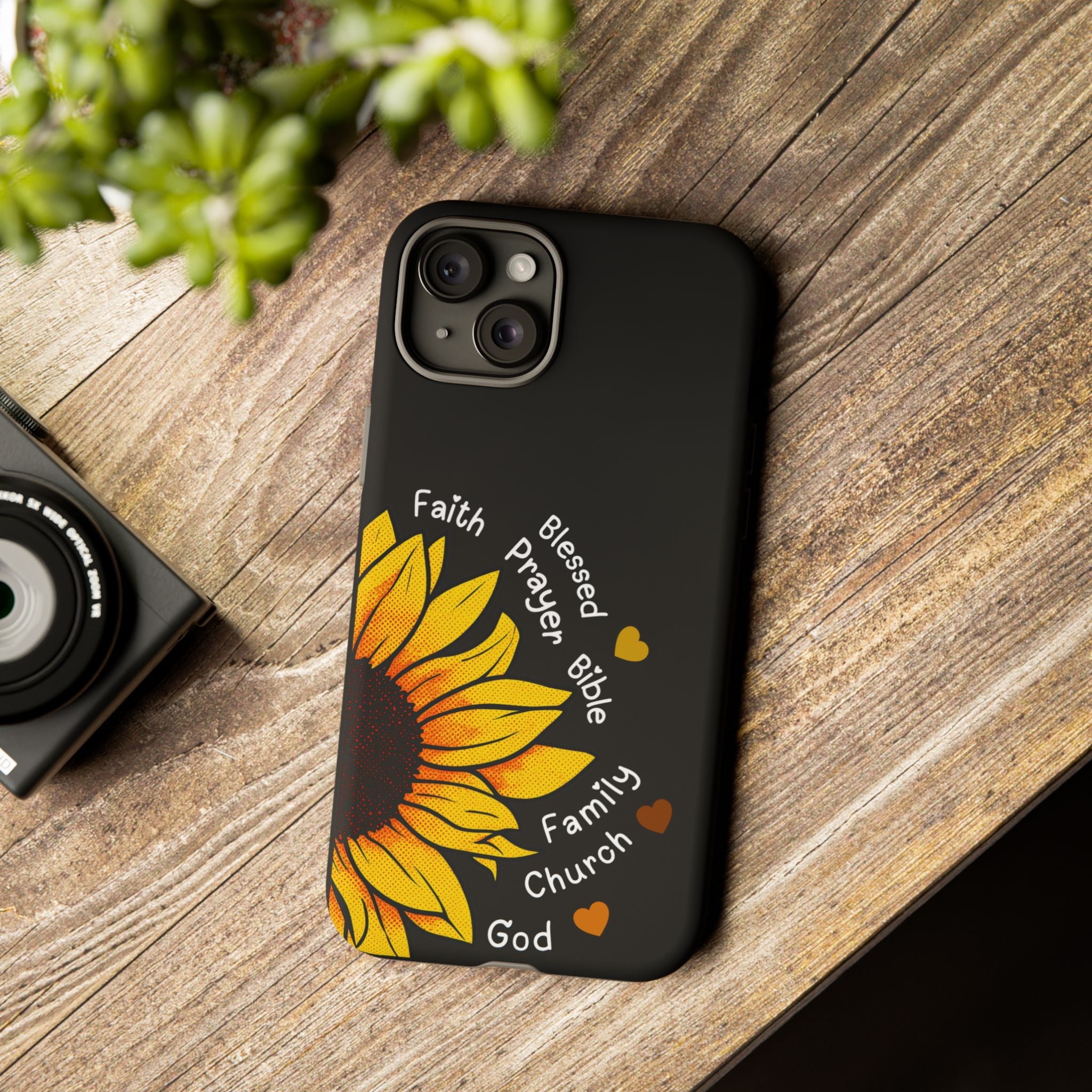 Sunflower Faith Phone Case — Christian Words ‘Faith Blessed Prayer Bible Family Church God’